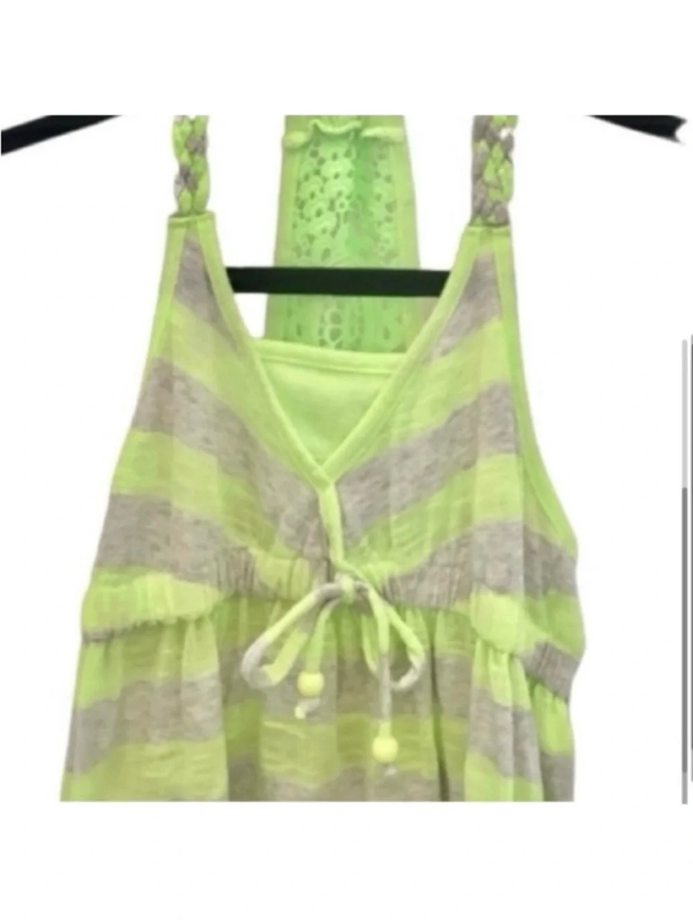 NWOT- Girl Sundress/Beach Cover-up Bright Green & Gray Stripe. Size: 12